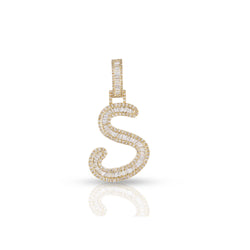 Yellow Gold Baguette and Round Diamond Initial Pendant