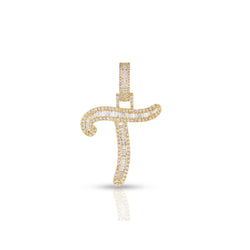 Yellow Gold Baguette and Round Diamond Initial Pendant