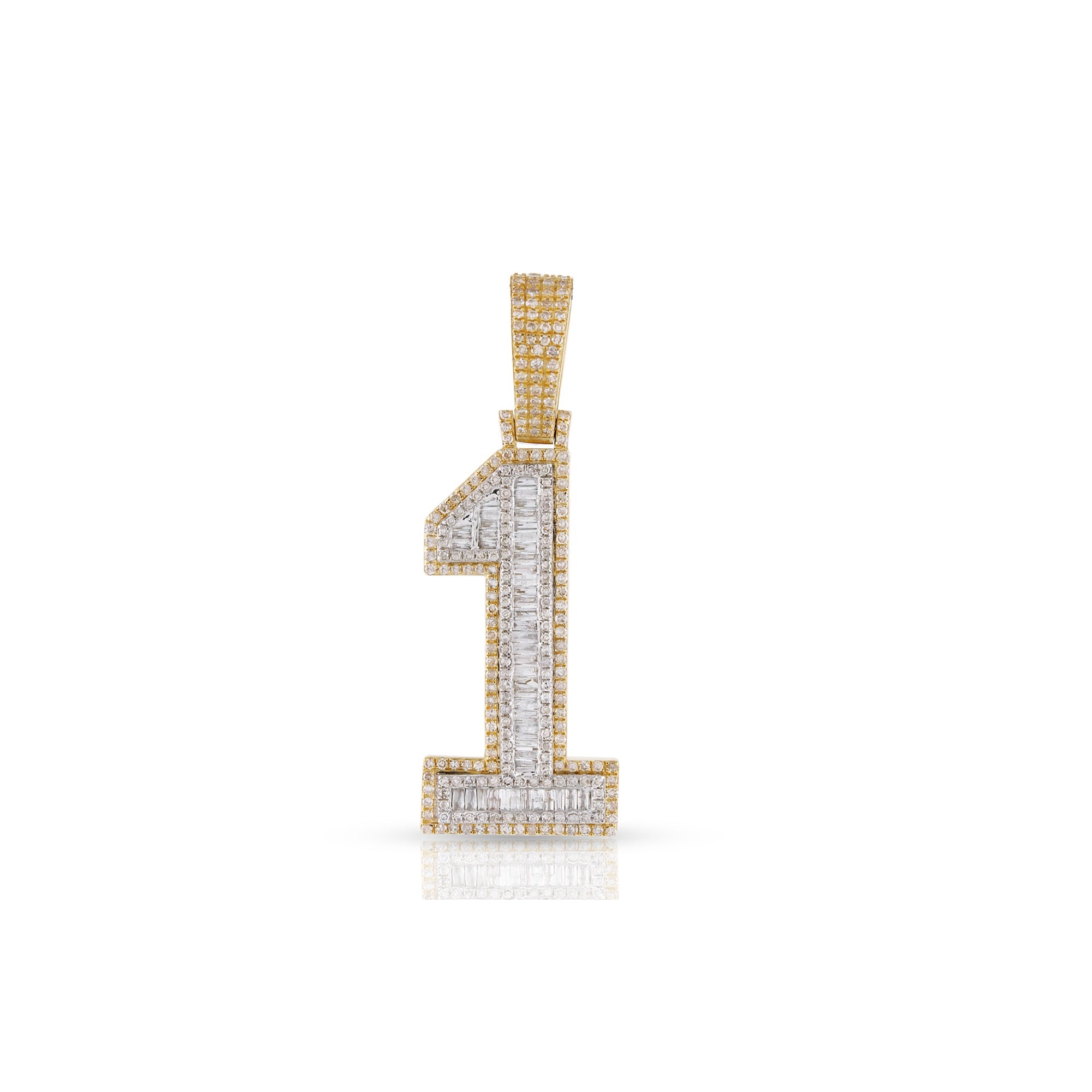 Yellow Gold Baguette Diamond Number Pendant