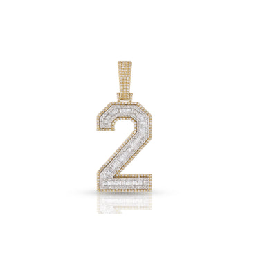 Yellow Gold Baguette Diamond Number Pendant