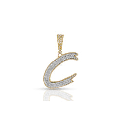 'A-Z' Yellow Gold Round Diamond Initial Letter Pendant