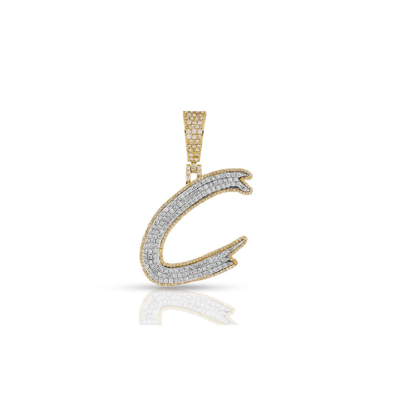 Yellow Gold White Round Diamond Initial Pendant by Rafaela Jewelry