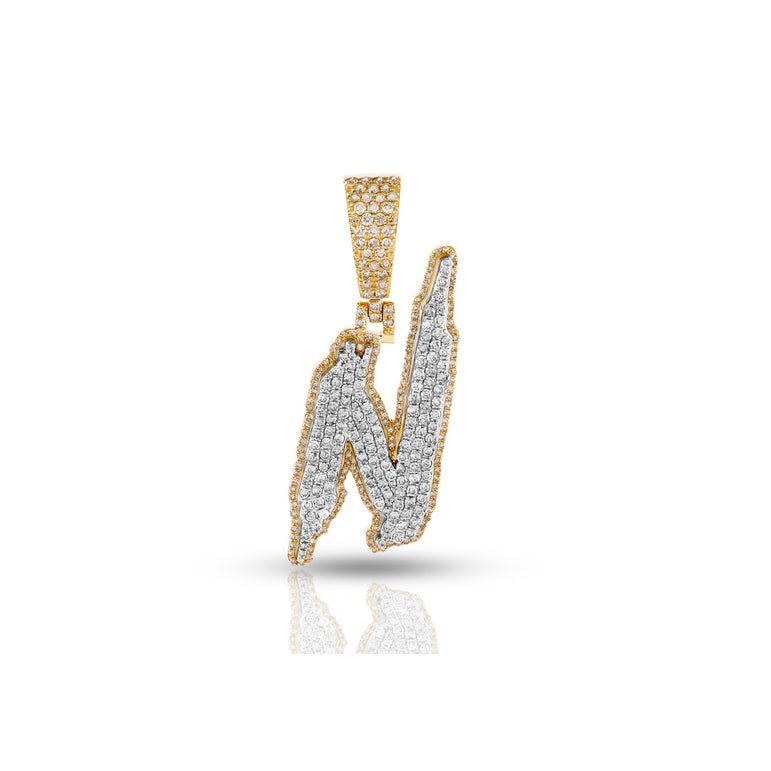 'A-Z' Yellow Gold Round Diamond Initial Letter Pendant