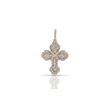 Yellow Gold Round and Baguette Diamond Cross Pendant by Rafaela Jewelry