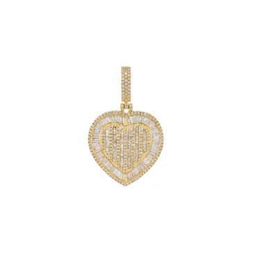 Yellow Gold Baguette and Round Diamond Heart Pendant