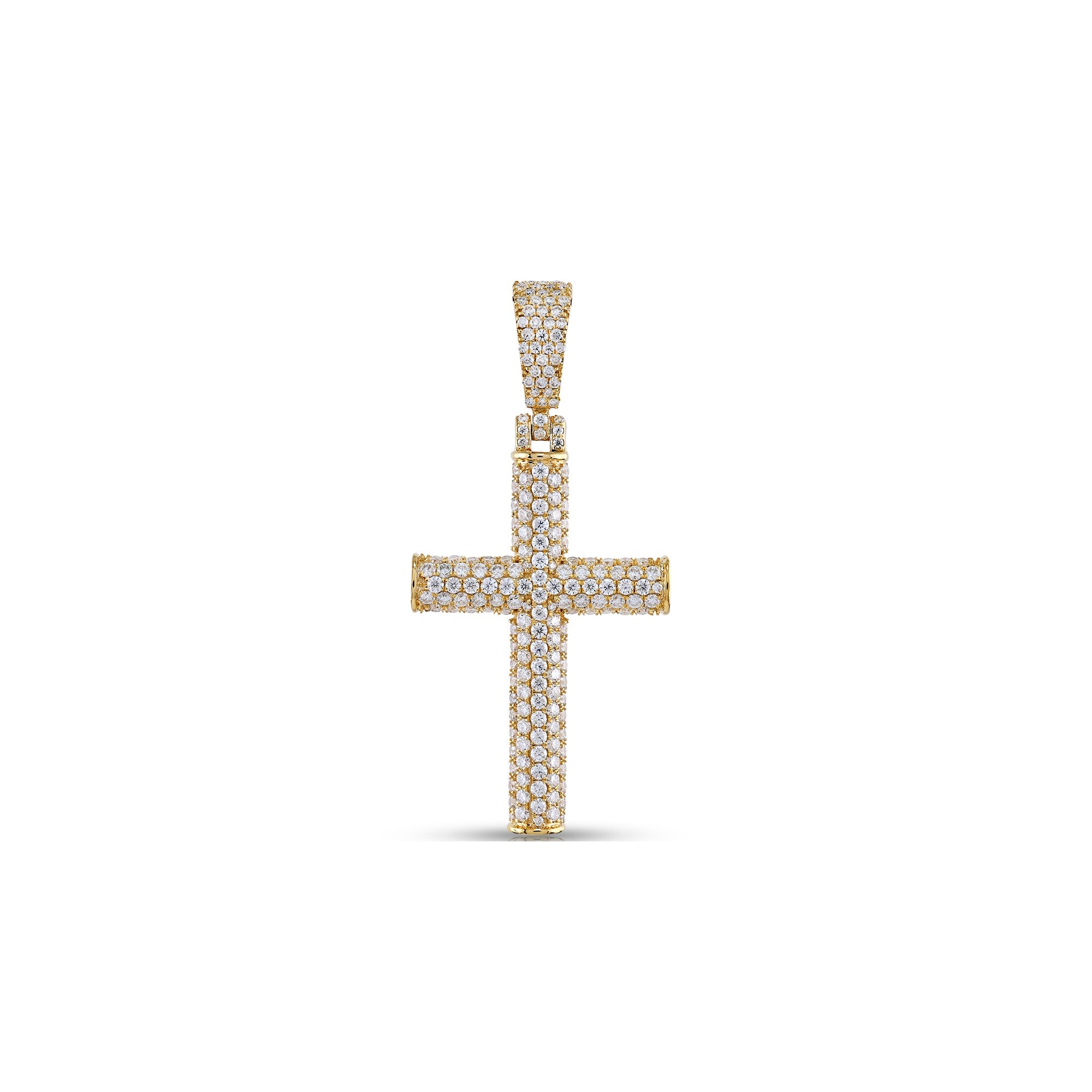 Yellow Gold Round Diamond Cluster Cross Pendant