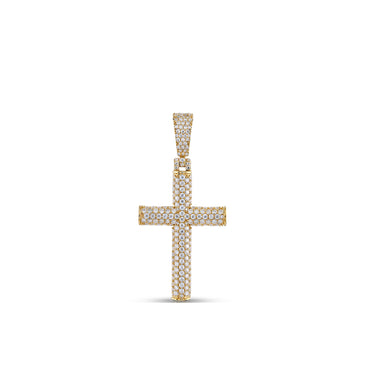 Yellow Gold Round Diamond Cluster Cross Pendant For Men's