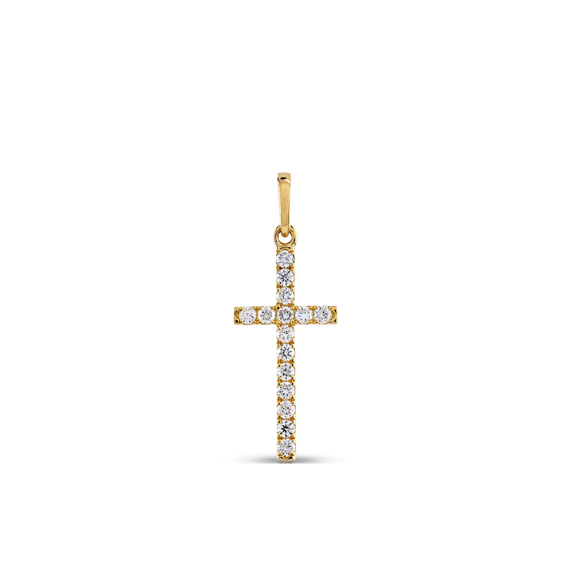 Yellow Gold Round Diamond Pave Cross Pendant