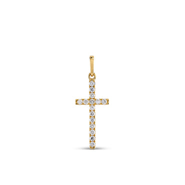 Yellow Gold Round Diamond Pave Cross Pendant