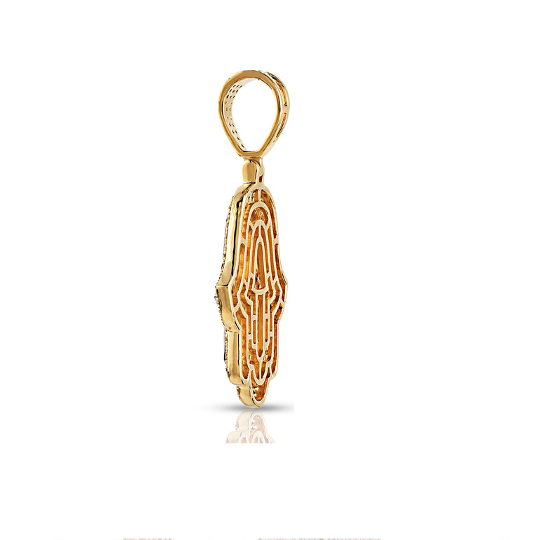 Yellow Gold Round Diamond Hamsa Pendant