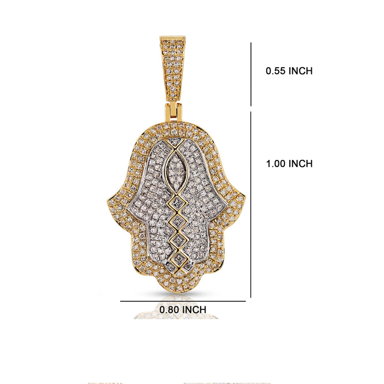 Yellow Gold Round Diamond Hamsa Pendant