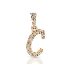 Yellow Gold Round and Baguette Diamond 'A to Z' Initial Letter Pendant