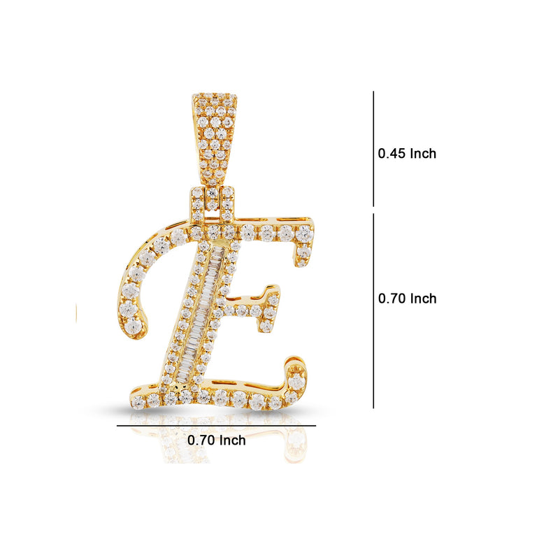 Yellow Gold Round and Baguette Diamond 'A to Z' Initial Letter Pendant