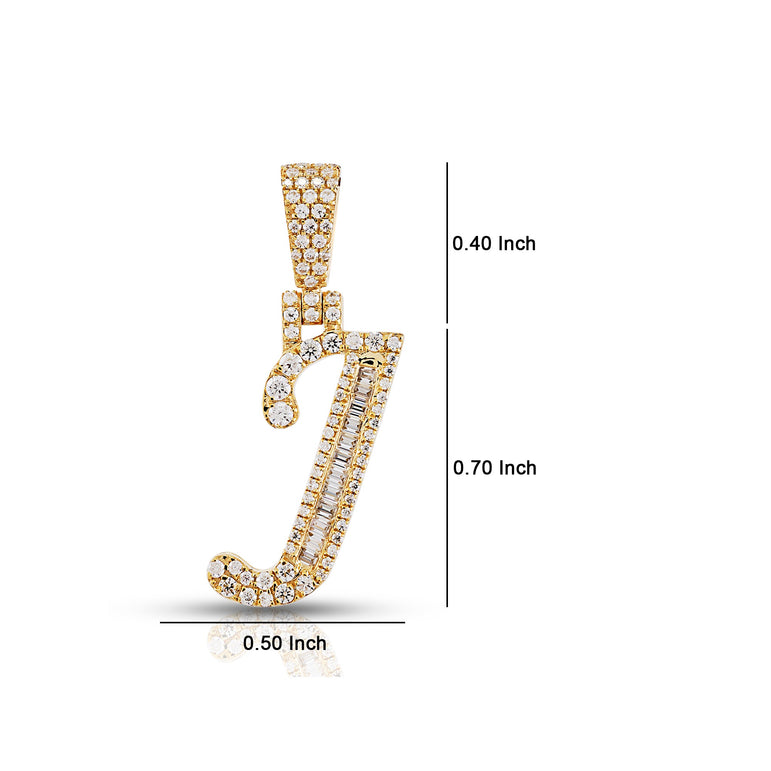 Yellow Gold Round and Baguette Diamond 'A to Z' Initial Letter Pendant