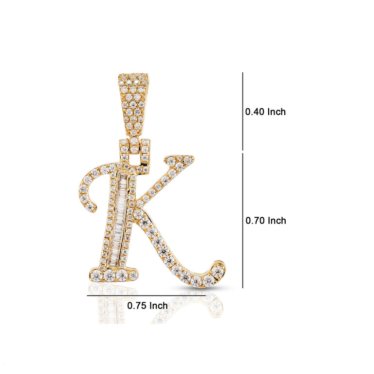 Yellow Gold Round and Baguette Diamond 'A to Z' Initial Letter Pendant