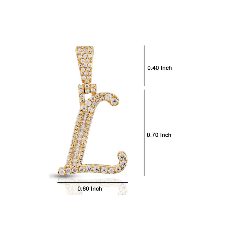 Yellow Gold Round and Baguette Diamond 'A to Z' Initial Letter Pendant