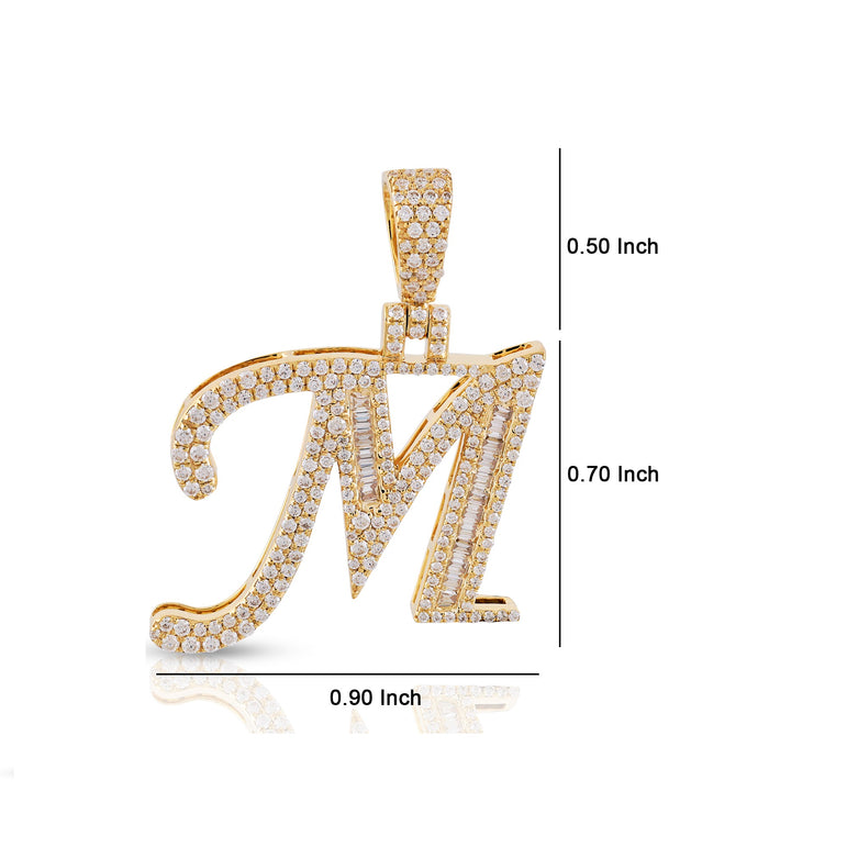 Yellow Gold Round and Baguette Diamond 'A to Z' Initial Letter Pendant