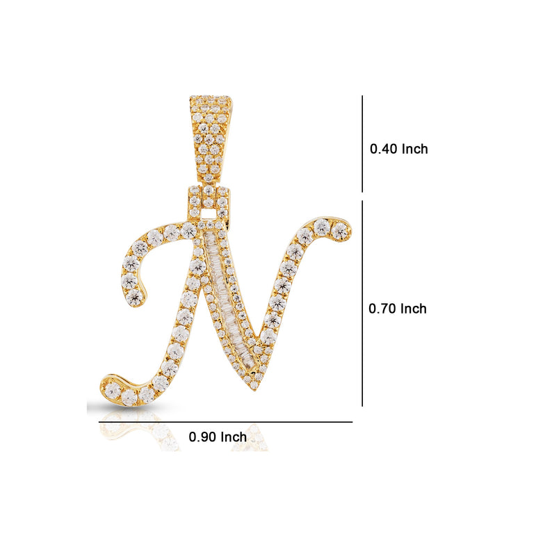Yellow Gold Round and Baguette Diamond 'A to Z' Initial Letter Pendant