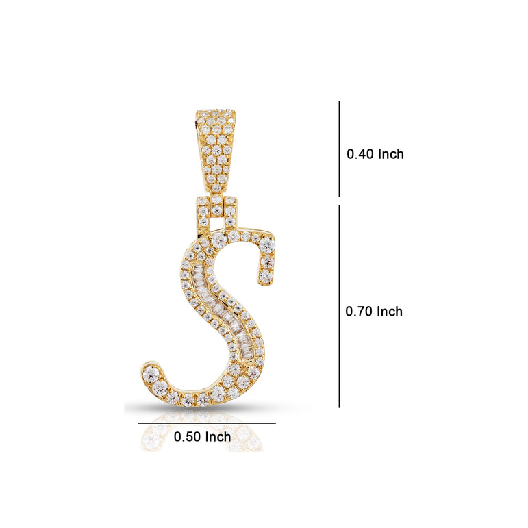 Yellow Gold Round and Baguette Diamond 'A to Z' Initial Letter Pendant