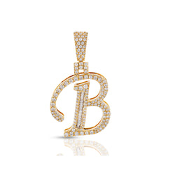 Yellow Gold Round and Baguette Diamond 'A to Z' Initial Letter Pendant