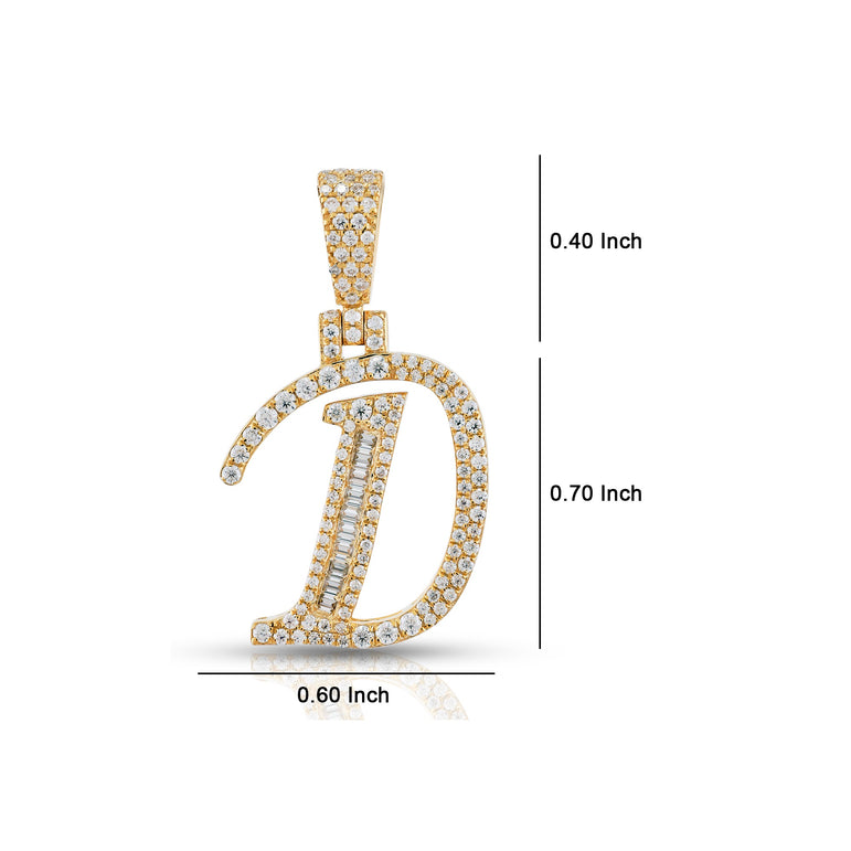 Yellow Gold Round and Baguette Diamond 'A to Z' Initial Letter Pendant