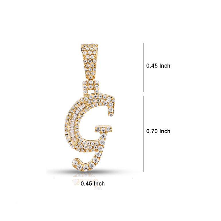 Yellow Gold Round and Baguette Diamond 'A to Z' Initial Letter Pendant