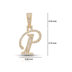 Yellow Gold Round and Baguette Diamond 'A to Z' Initial Letter Pendant