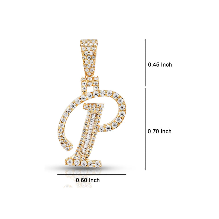 Yellow Gold Round and Baguette Diamond 'A to Z' Initial Letter Pendant