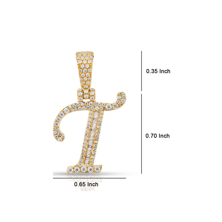 Yellow Gold Round and Baguette Diamond 'A to Z' Initial Letter Pendant