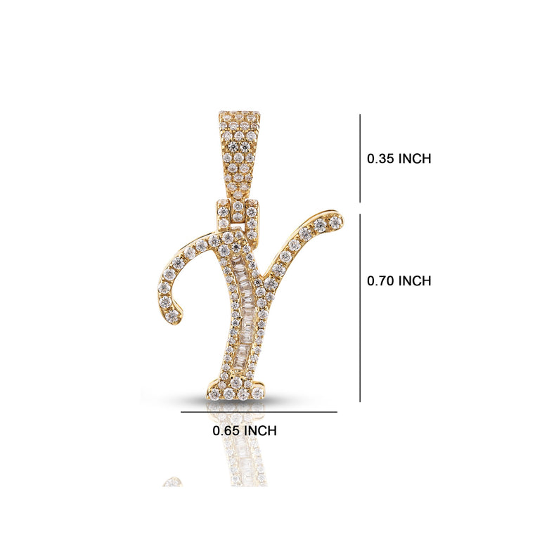 Yellow Gold Round and Baguette Diamond 'A to Z' Initial Letter Pendant
