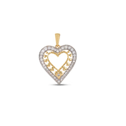 Yellow Gold Round Diamond double Heart Pendant