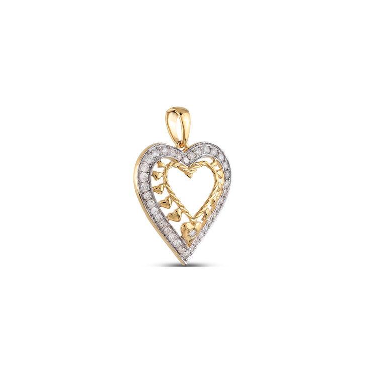 Yellow Gold Round Diamond double Heart Pendant