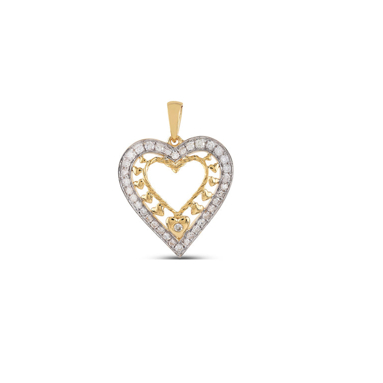 Yellow Gold Round Diamond double Heart Pendant