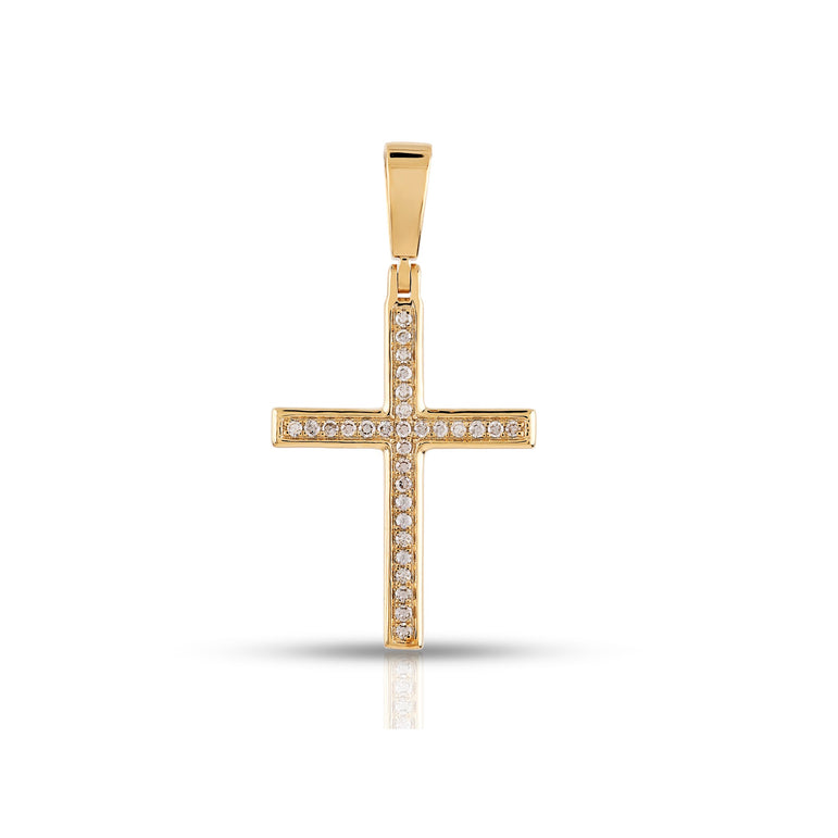 0.17 Cts.Yellow Gold Diamond Cross Pendant