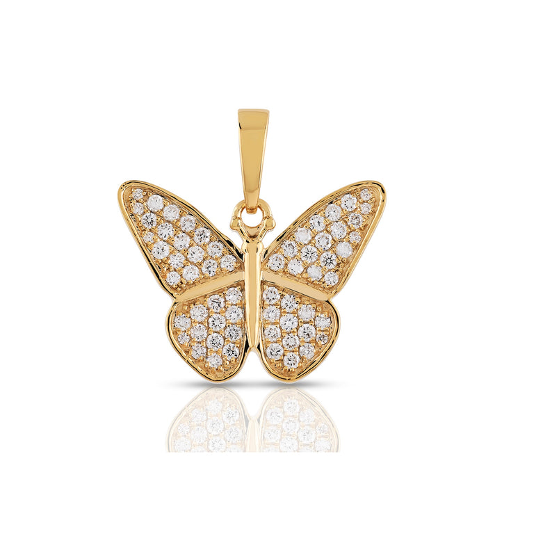 0.63 CT Yellow Gold Round Diamond Butterfly Pendant