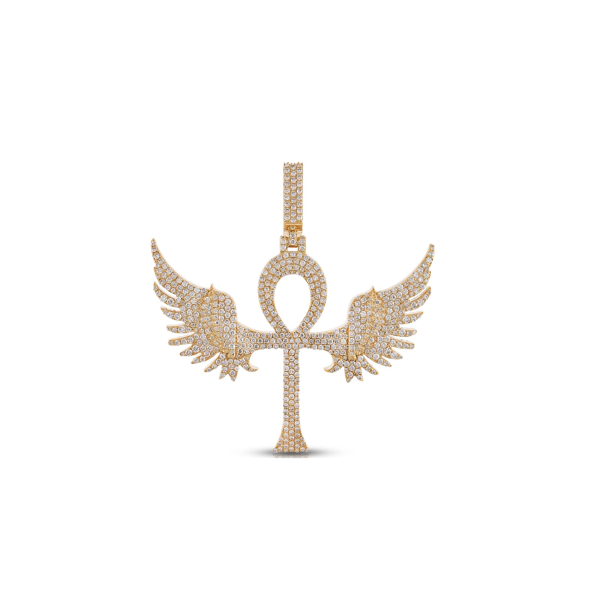 Yellow Gold Round Diamond  Wings with Cross  Pendant
