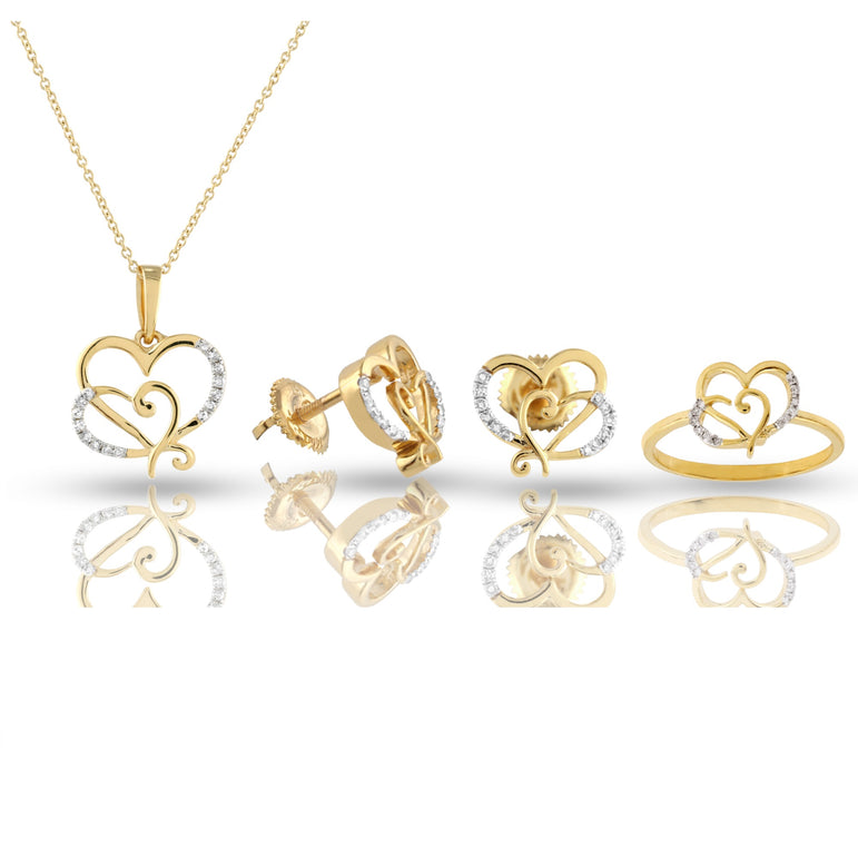 3-Piece Gold Earrings Set, Ring, Pendant – Double Heart Shaped Jewelry – Jewelry Sets for Women by Rafaela Jewelry