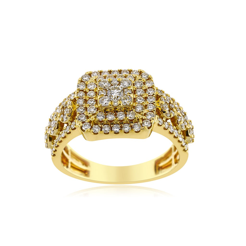 13mm Yellow Gold Round Diamond Square Ring by Rafaela Jewelry