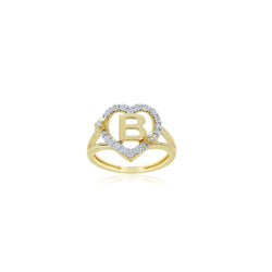 10K Yellow Gold Heart Shape Diamond Initial Ring