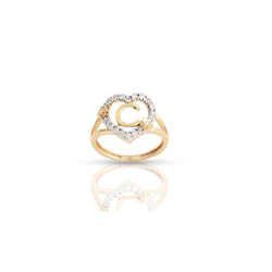 10KT Yellow Gold Diamond Heart Shape 'A-Z' Initial Ring by Rafaela Jewelry