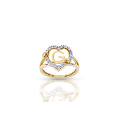 10K Yellow Gold Heart Shape Diamond Initial Ring