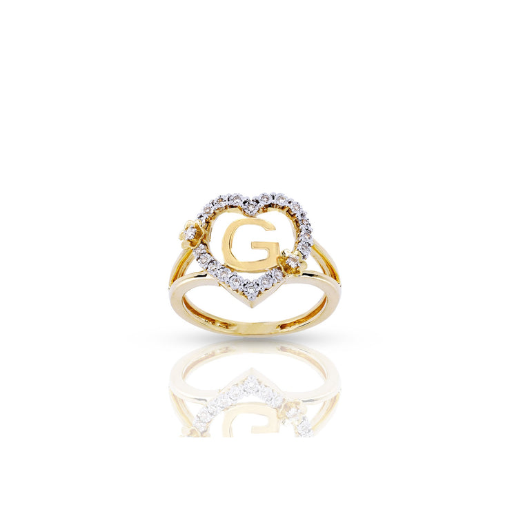 10KT Yellow Gold Diamond Heart Shape 'A-Z' Initial Ring by Rafaela Jewelry