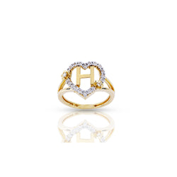 10K Yellow Gold Heart Shape Diamond Initial Ring