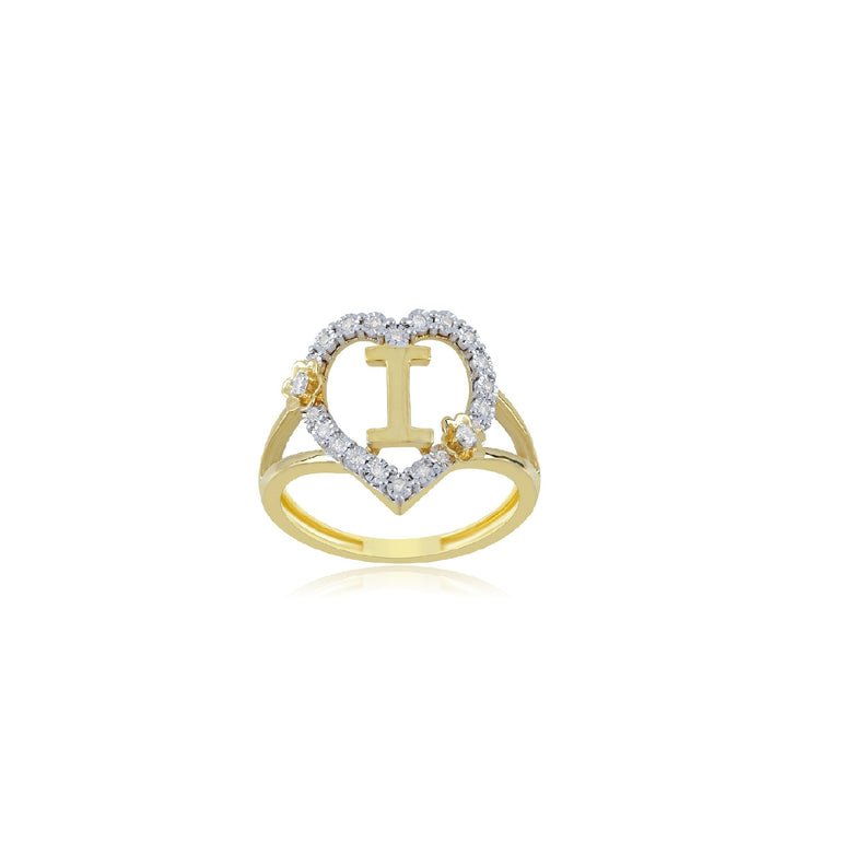 10K Yellow Gold Heart Shape Diamond Initial Ring