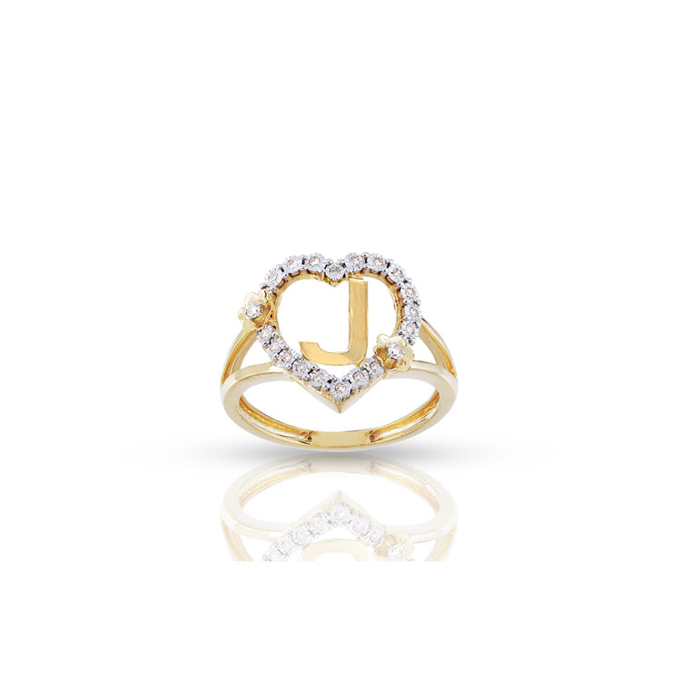 10KT Yellow Gold Diamond Heart Shape 'A-Z' Initial Ring by Rafaela Jewelry