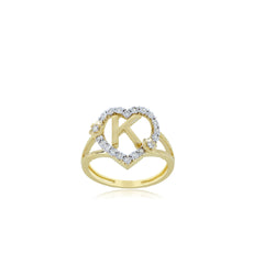 10K Yellow Gold Heart Shape Diamond Initial Ring