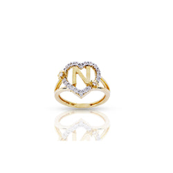 10KT Yellow Gold Diamond Heart Shape 'A-Z' Initial Ring by Rafaela Jewelry