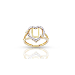 10K Yellow Gold Heart Shape Diamond Initial Ring