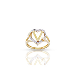 10K Yellow Gold Heart Shape Diamond Initial Ring