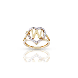 10K Yellow Gold Heart Shape Diamond Initial Ring